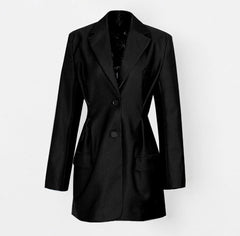 Classy Notched Lapel Single Breasted Multi Flap Pocket Pleated Tailored Long Blazer