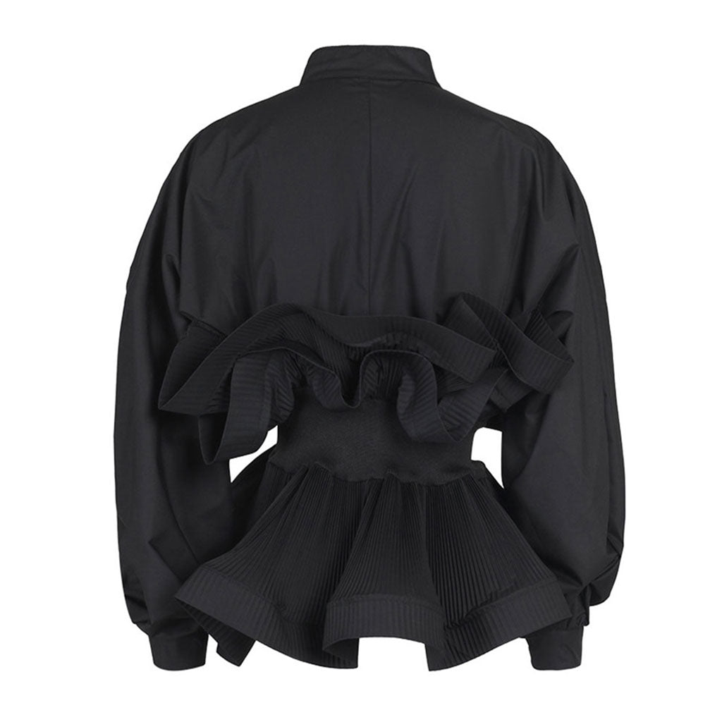 Classy Stand Collar Long Sleeve Button Down Ruffled Peplum Blouse