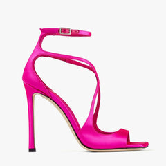 Classy Strappy Square Toe Ankle Strap Stiletto Satin Sandals - Fuchsia