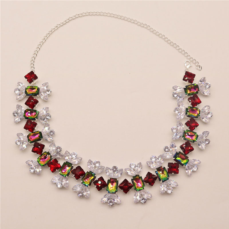 Colorful Candy Shaped Crystal Embellished Choker NeckLace - Silver