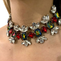 Bunte Choker-Halskette in Bonbonform mit Kristallverzierung - Silber