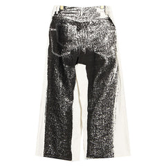 Conceptual Style Contrast Printed Drawstring High Waist Wide Leg Jeans