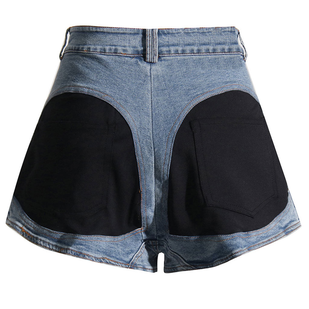 Short en jean contemporain à taille haute et jambes larges avec épissures contrastées