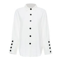 Contrast Belted Folded Collar Long Sleeve Button Down Blouse Matching Set