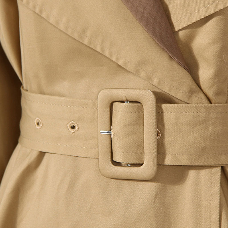 Contrast Deconstructed Hybrid Lapel Collar Double Breasted Belted Trench Coat