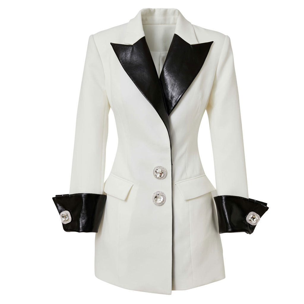 Contrast Peak Lapel Single Breasted Tailored Blazer Mini Dress - White