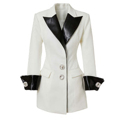 Contrast Peak Lapel Single Breasted Tailored Blazer Mini Dress - White