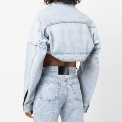 Coole Jeans-Bolerojacke mit Kragen, überschnittenen Schultern und langen Ärmeln