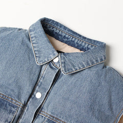 Coole Denim-Kragen-Button-Down-Dekonstruktions-Hybrid-Metallic-Pufferweste - Gold