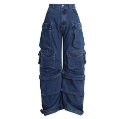 Coole Cargo-Jeans mit hoher Taille und weitem Bein und mehreren Taschen