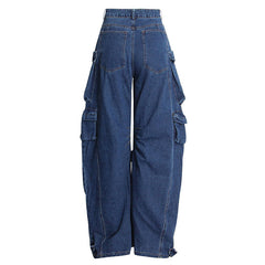 Coole Cargo-Jeans mit hoher Taille und weitem Bein und mehreren Taschen