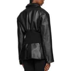 Coole einreihige Jacke aus veganem Leder mit Reverskragen