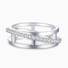 Crossover Pavé Zirkonia Eternity Dreifach-Creolen Sterling Silber Schmuckset