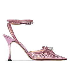 Dazzle Kristall Verzierte Schleife Transparente Spitz Zulaufende Stiletto-Pumps - Rosa