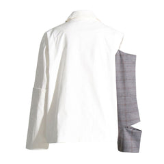 Deconstructed Check Patchwork CutOut Long Sleeve Single Breasted Jacket