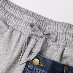 Deconstructed Inverted Pocket Denim Applique High Waist Sweatpants