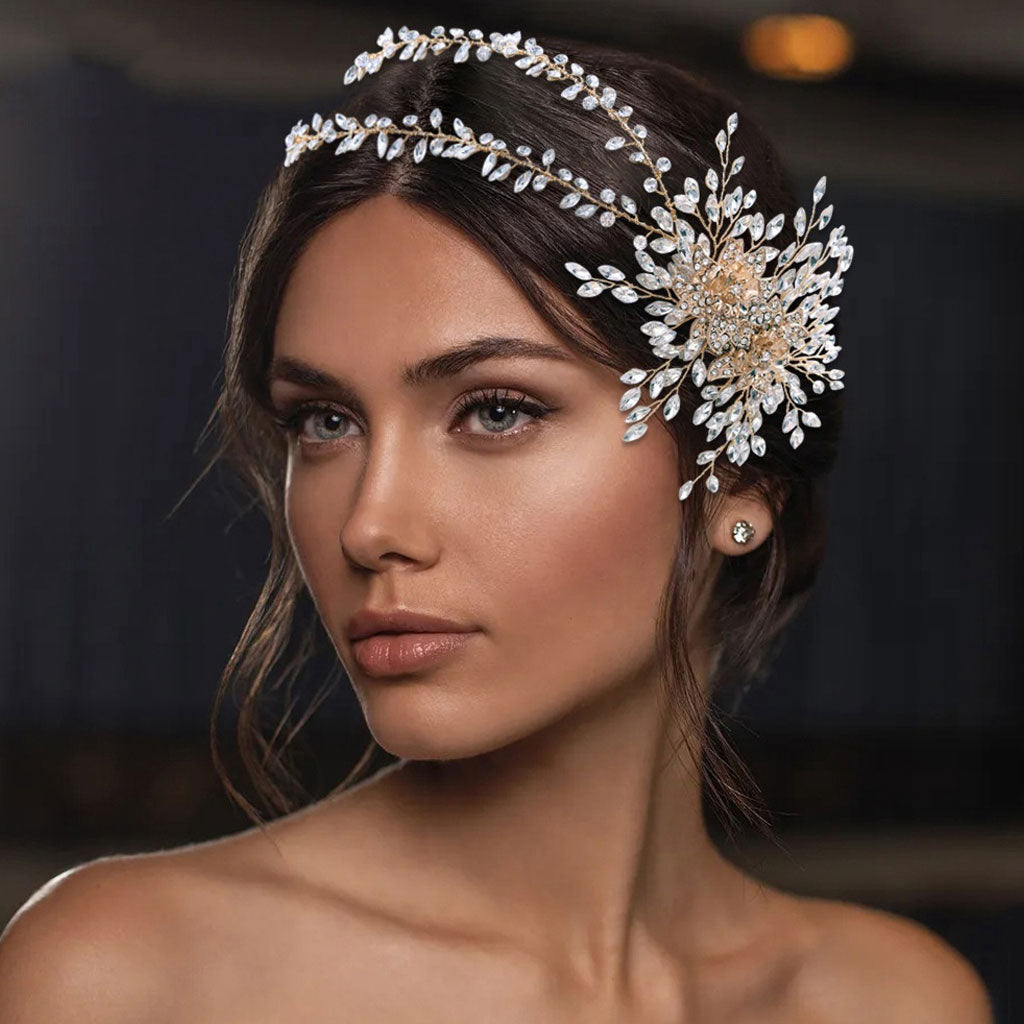 Zartes florales, mit Strass verziertes mehrlagiges Stirnband im Vine-Stil - Gold