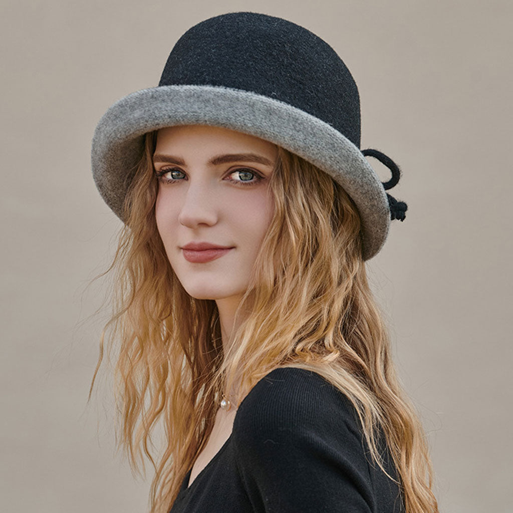 Derby Classic Round Top Flared Brim Wool Blend Bowler Felt Hat