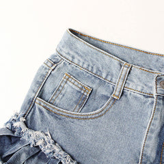 Jeansshorts mit hoher Taille und ausgefranstem Used-Look