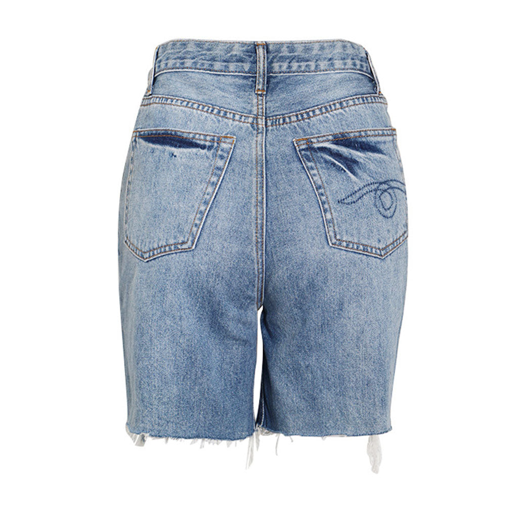 Abgeschnittene Bermuda-Jeansshorts mit zerrissenem Used-Look und Schnürung vorne