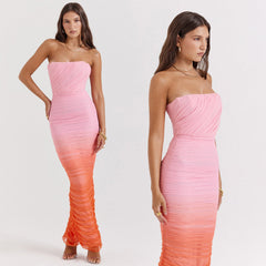 Robe longue moulante rose orange dégradé cendré
