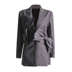 Edge Big Bow Detail Lapel Collar Shoulder Pad Long Sleeve Single Breasted Blazer