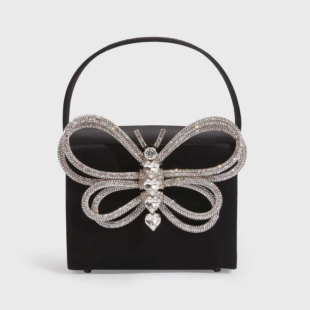 Elegante Schmetterling Strass Verzierte Box Clutch Tasche - Schwarz