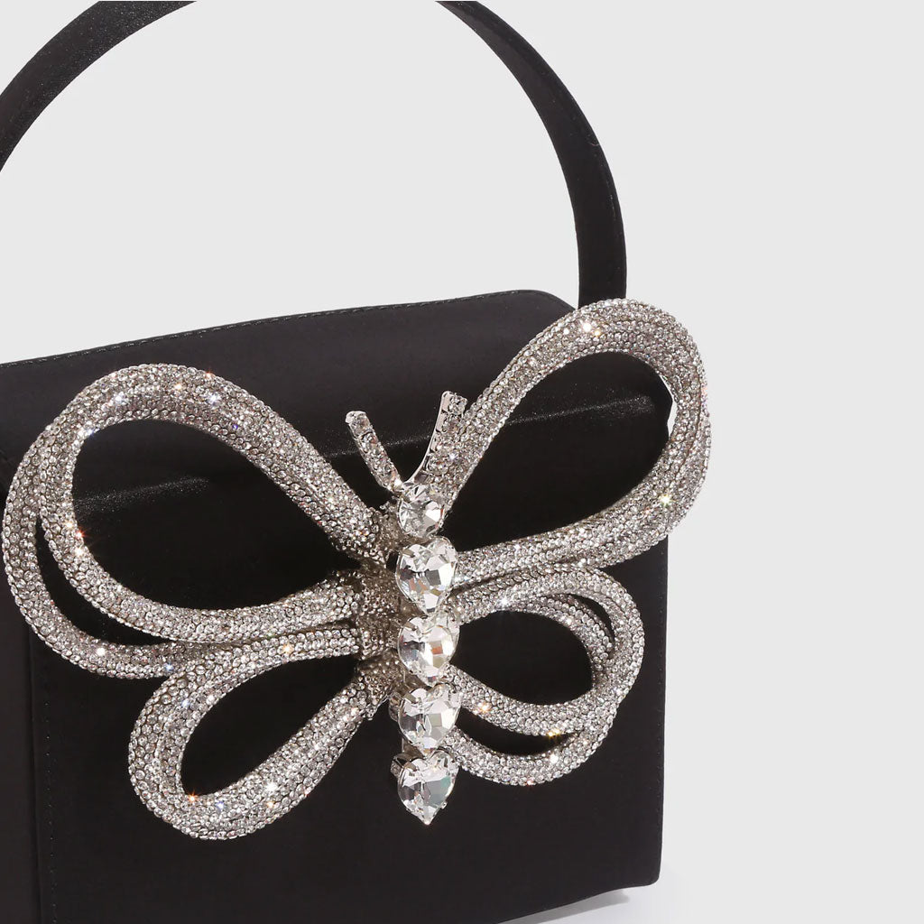 Elegant Butterfly Rhinestone Embellished Box Clutch Bag - Black