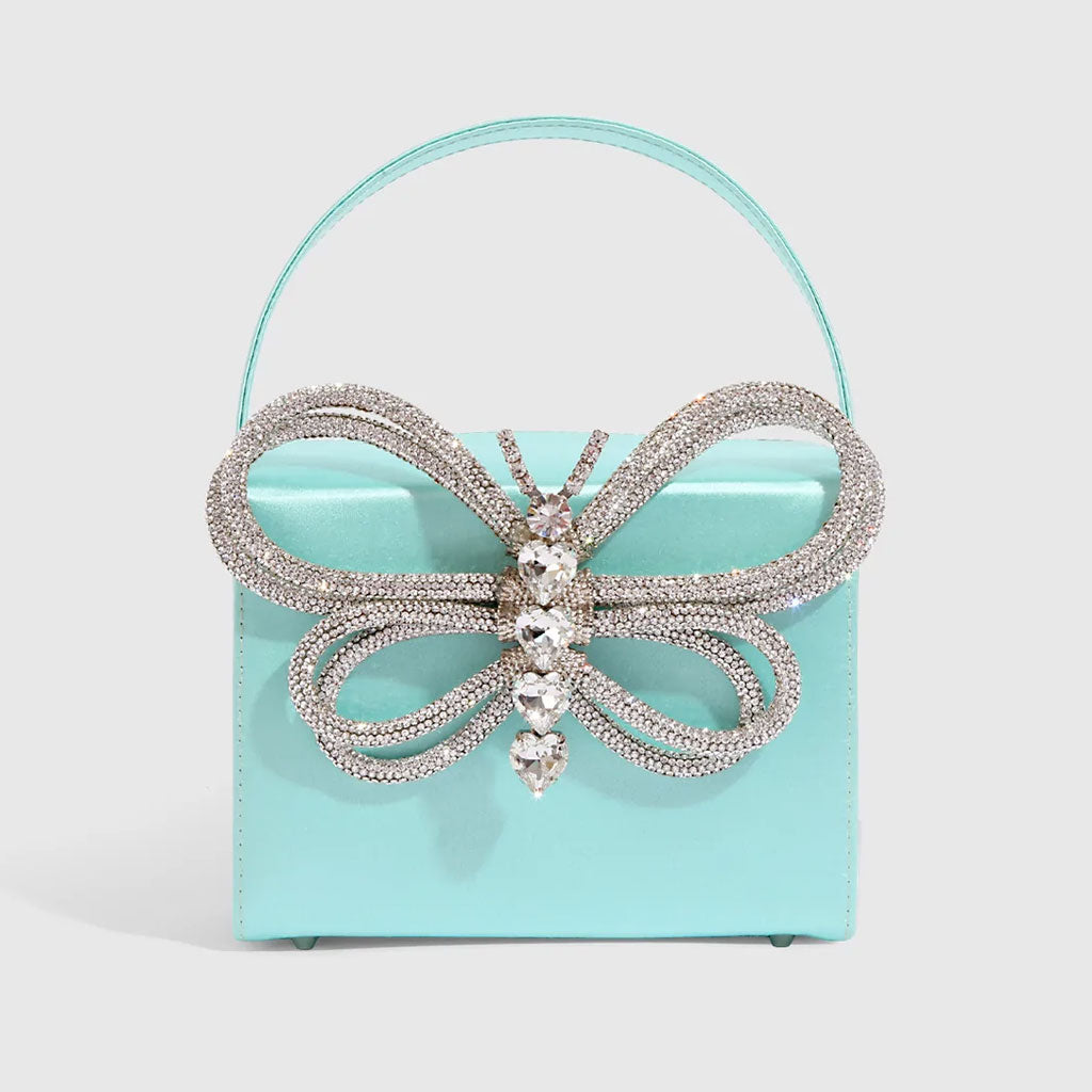 Elegant Butterfly Rhinestone Embellished Box Clutch Bag - Blue