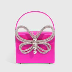 Elegante Schmetterling Strass Verzierte Box Clutch Tasche - Rosa