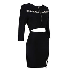 Elegantes passendes Set mit nachgemachter Perle, CutOut-Besatz, geteiltem Ellenbogen-Ärmelband