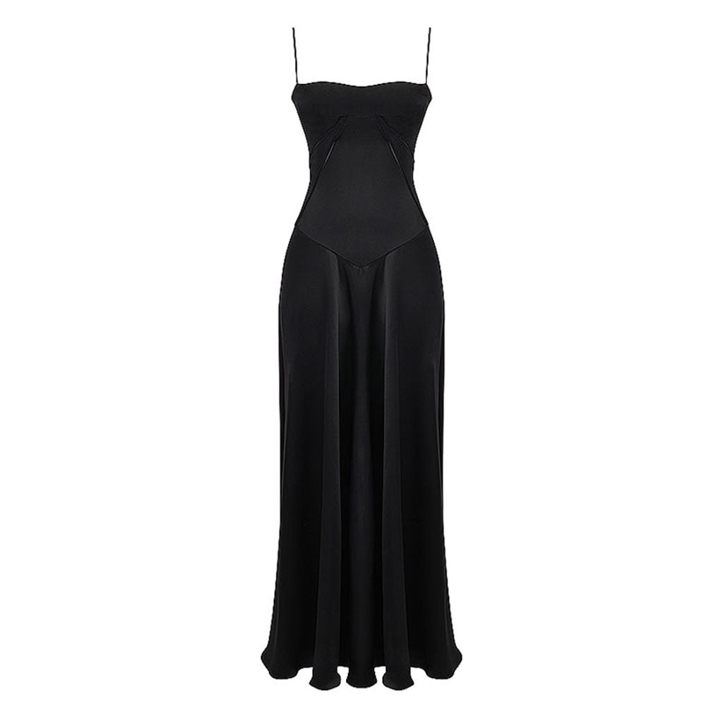 Elegantes, figurbetontes Maxi-Abendkleid aus Satin mit Schnürung und Spaghettiträgern