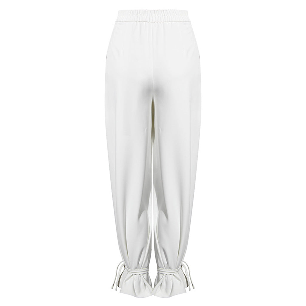 Elegant Solid Color Ankle Tie High Waist Wide Leg Pants