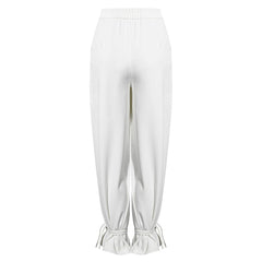 Elegant Solid Color Ankle Tie High Waist Wide Leg Pants