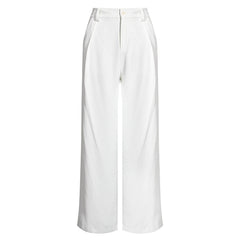 Elegant Solid Color Ankle Tie High Waist Wide Leg Pants