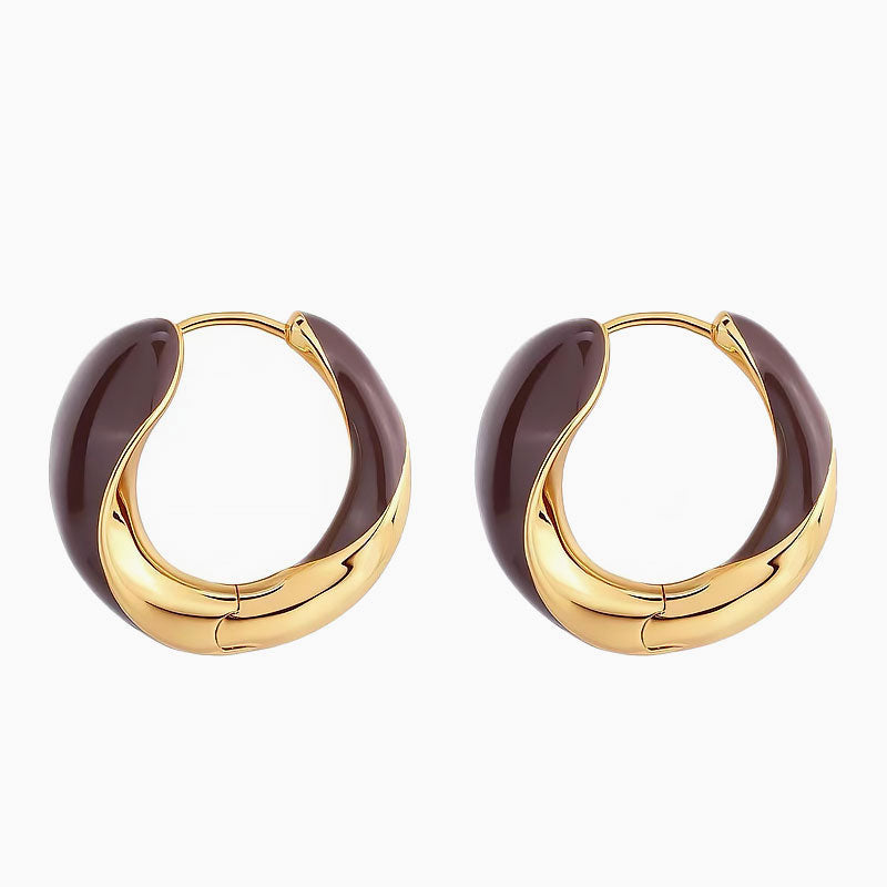 Luxury Metallic Enameled Two Tone Hinged Hoop Earrings