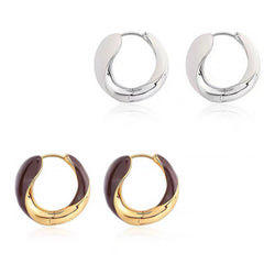 Luxury Metallic Enameled Two Tone Hinged Hoop Earrings