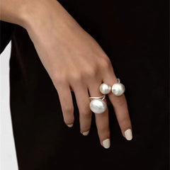 Mismatched Brush Satin Puffed Double Sphere Cuff Ring