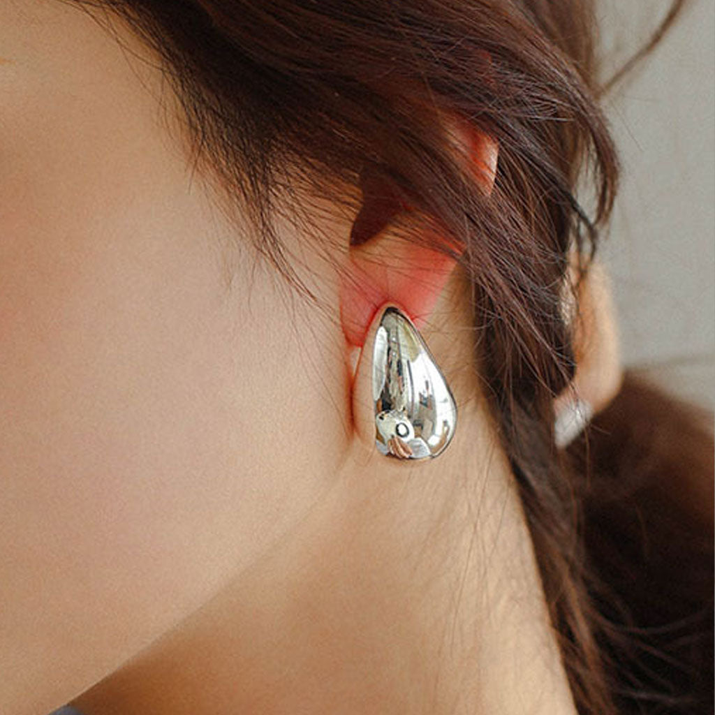 Eye Catching Oversized Water Drop Half Hoop Polished Dome Earrings