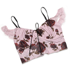 FeMinine Floral Tie Front Off The Shoulder Cropped Mesh Top Matching Set