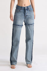 High Waisted Jeans with Stitching Details - Blue