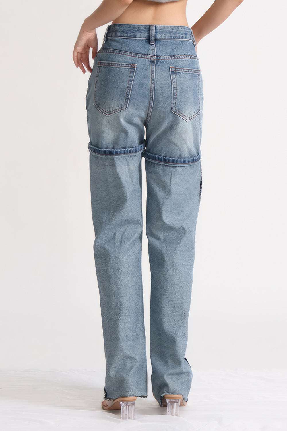 High Waist Jeans mit Ziernähten - Blau