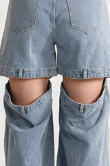 High Waist Jeans mit Rückenausschnitten - Washed Blue