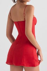 Flattering Spaghetti Strap Sweetheart Neck Slip Party Mini Dress - Red