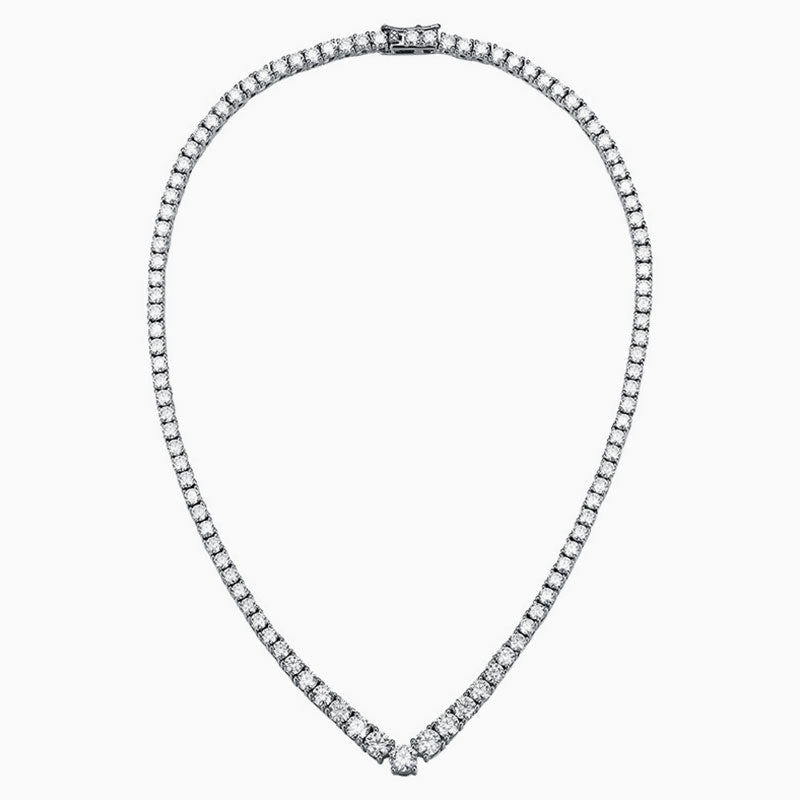 Glittering Sterling Silver V Shape Graduated Moissanite Tennis NeckLace