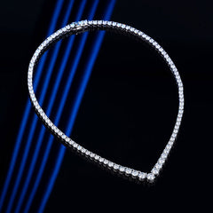 Glittering Sterling Silver V Shape Graduated Moissanite Tennis NeckLace