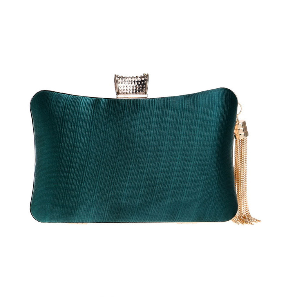 Pochette en satin tressé à franges et strass brillants - Vert émeraude