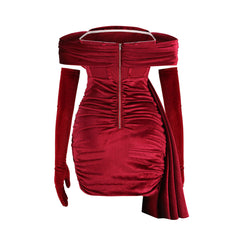 Urlaub Off Shoulder Cowl Neck Korsett Cocktail Minikleid - Burgund