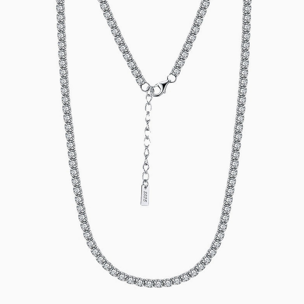 Iced Out Cubic Zirconia Rhodium Plated Sterling Silver Tennis NeckLace