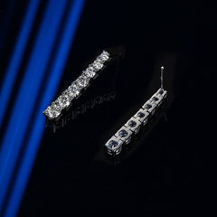 Iced Out Sterling Silver Graduated Moissanite Linear Drop Earrings